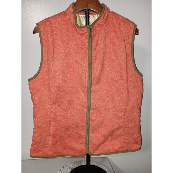 COLUMBIA: River Resort Orange Paisley/Flower Pattern Full Zip-Up Vest, Woman (L) - Picture 1 of 7
